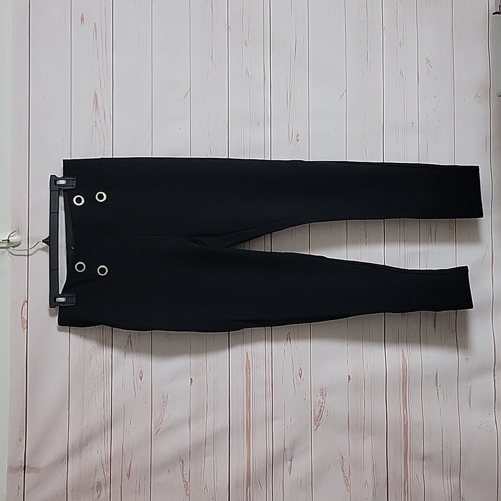 Zara Black Stretch Pullon Pants Trousers Bling Buttons XL